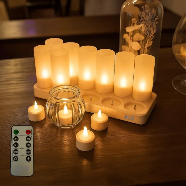 AMS Commerce Waxinelichtjes LED Oplaadbaar - 12 Stuks - Sfeerverlichting - Duurzaam - Warm Wit