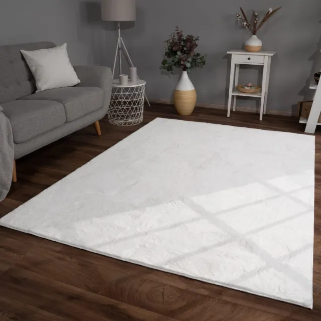 TT Home Woonkamer hoogpolig tapijt imitatiebont moderne effen kleuren pluizig zacht 60 x 90 cm Rechthoek 60 x 90 cm Rechthoek wit
