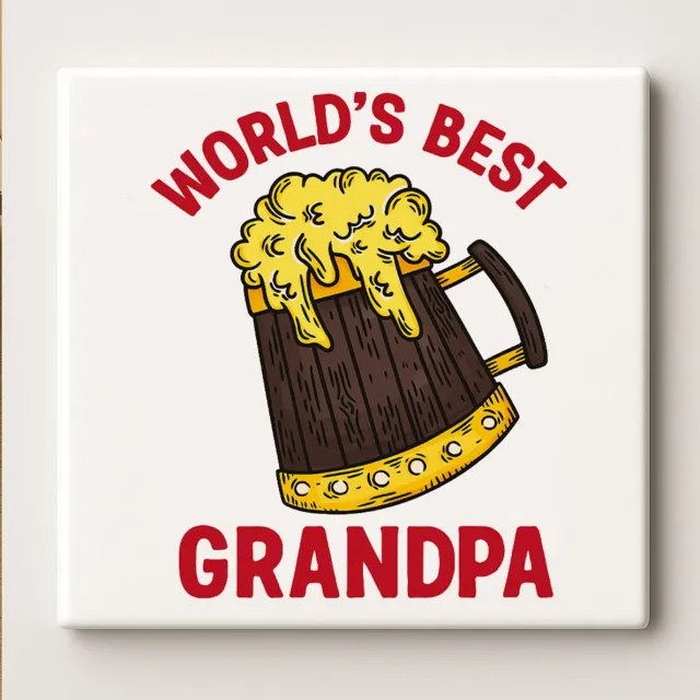 Nevolis Werelds Beste Opa Tegel 15x15cm – Grappig Biermok Ontwerp – Perfect Cadeau voor Grootvader – Keramische Wanddecoratie voor Huis of Bar Multi Color