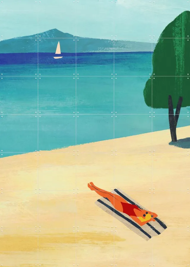 IXXI Summer at the Lake, Henry Rivers - 100 x 140 cm - Grote wanddecoratie en posters - Speels, Abstract, Kleurrijk, Illustraties, Slaapkamer Blauw / Geel