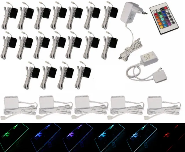 Trango Set van 18 RGB Kleur Veranderende LED Glazen Randverlichting 5022-18 incl. Afstandsbediening Kastverlichting I Glazen Vloerverlichting I Vitrine Verlichting I LED Clips I Meubelverlichting Set van 2