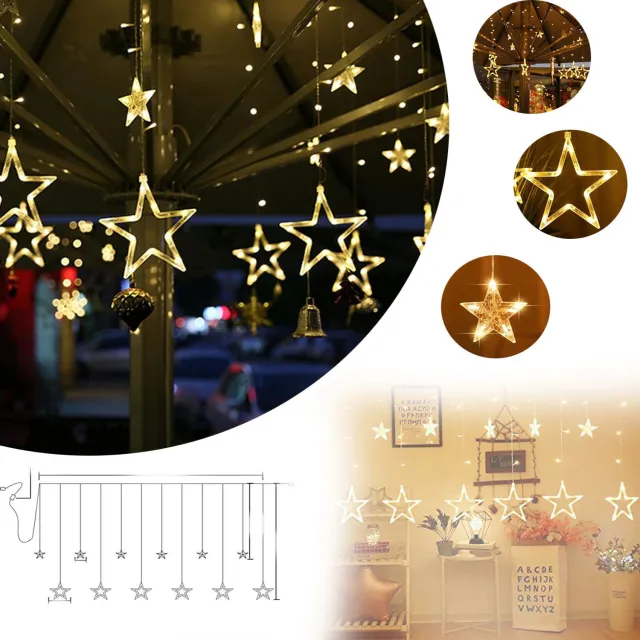 Buyya Slinger Met Sterren Vormige Lichtjes, Gordijnverlichting Met 12 Sterren en 120 Lichtjes, Decoratieve Verlichting Voor Binnen en Buiten
