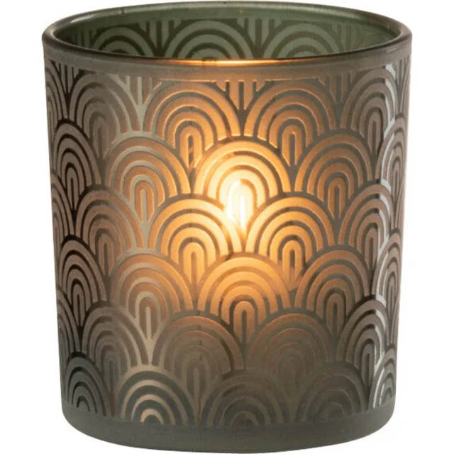 J-Line windlicht Boog - glas - groen - small - 4 stuks