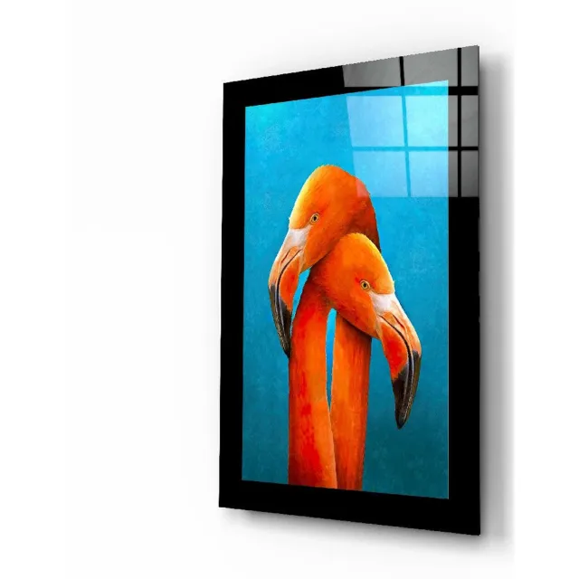Insigne Art Glasschilderij – Verstrengelde Halzen van Twee Flamingo's in Turquoise – Decoratieve Kunst aan de Muur Meerkleurig