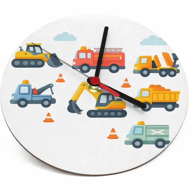 Mr Cadeautjes Klok rond Ø 19 - design Safari-voertuigen in een rustige patroonopzet | cadeau Wit