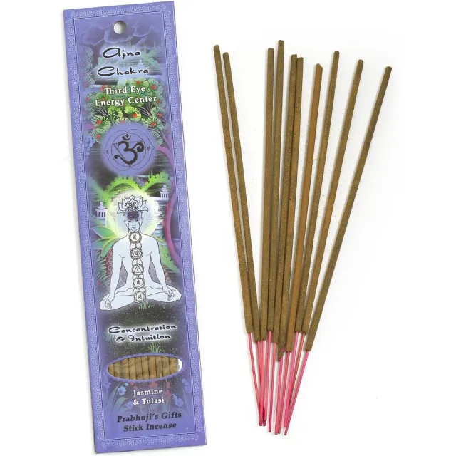 Wierook, handgerold, Prabhuji's Gifts, 'Chakra 6 (indigo)', 20 sticks indigo (verpakking)
