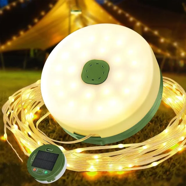 GelldG LED-lichtslinger - Solar lichtslinger voor buiten - Uitschuifbaar - 10 meter - Waterdicht - 8 lichtstanden - Multifunctionele lichtslinger voor kamperen - Geschikt voor kamperen, terrassen en tuinen