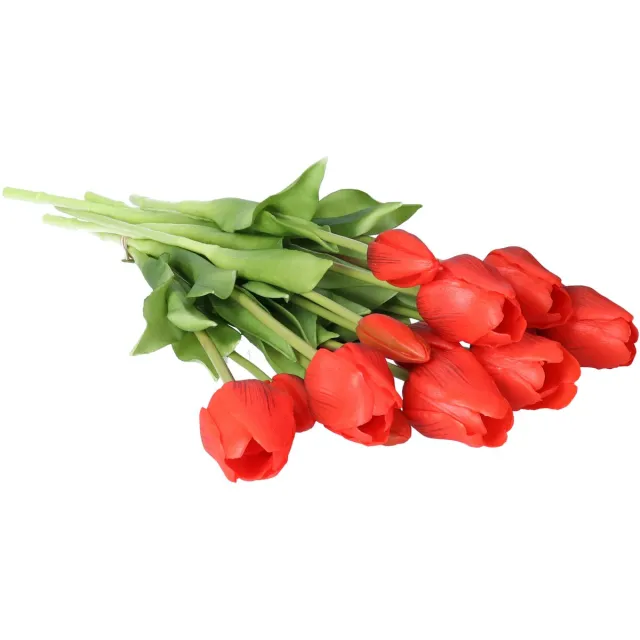 Bellatio Design Kunst tulpen boeket Sally - 7x stuks - rood - real touch - 47 cm