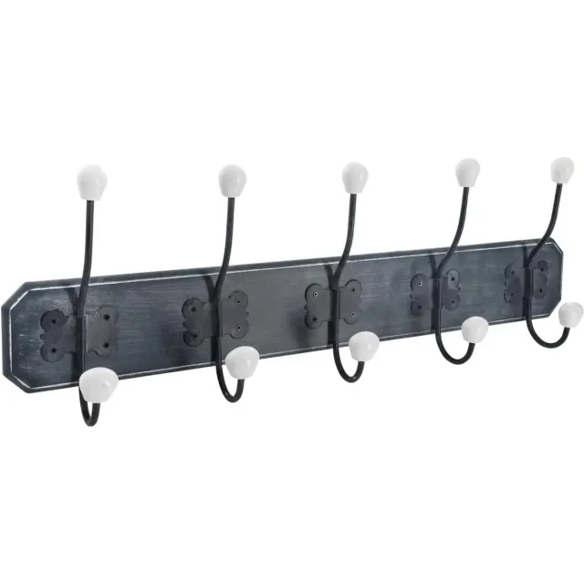 Atmosphera Kapstok rek wand/muur - antraciet - 5 grote ophanghaken met 10 knoppen - MDF/Metaal - B60 x H20 cm