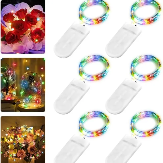 JeiibrZui Led-verlichting Op Batterijen - Kerstverlichting Van Koperdraad - 2 M 20 Led's Flexibel Vormbaar Waterdicht - 6 Stuks - Voor Feest Kerst Tuin Terras Bruiloft - Meerkleurig