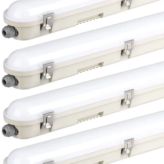 V-TAC Plafondlamp wit diffuserlicht LED natte ruimte garageverlichting, werkplaatsverlichting IP65 neutraal wit, 1x LED 48W 5760lm 4000K, LxBxH 150x7,8x7,2 cm, set van 4