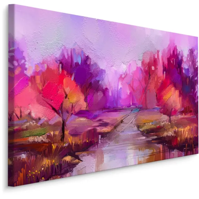 karo-art Schilderij - Het Bos in Roze, print op Canvas, Premium Print Multikleur