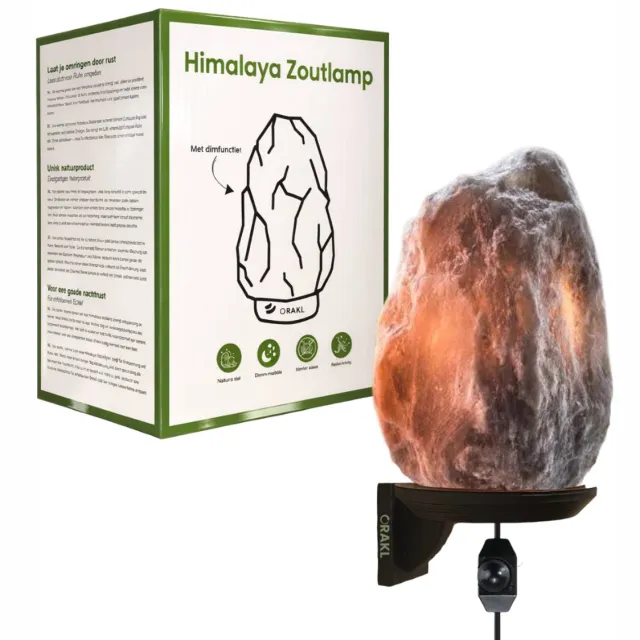 Orakl Dimbare Himalaya Zoutlamp Ari - 1-2 KG en ca. 17 cm - Nachtlamp - Wandlamp - Cadeauverpakking Grijs