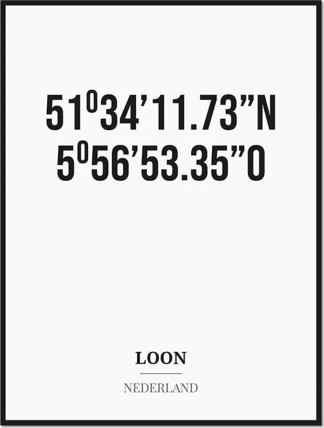 Studio216 Poster/kaart LOON met coördinaten zwart, wit