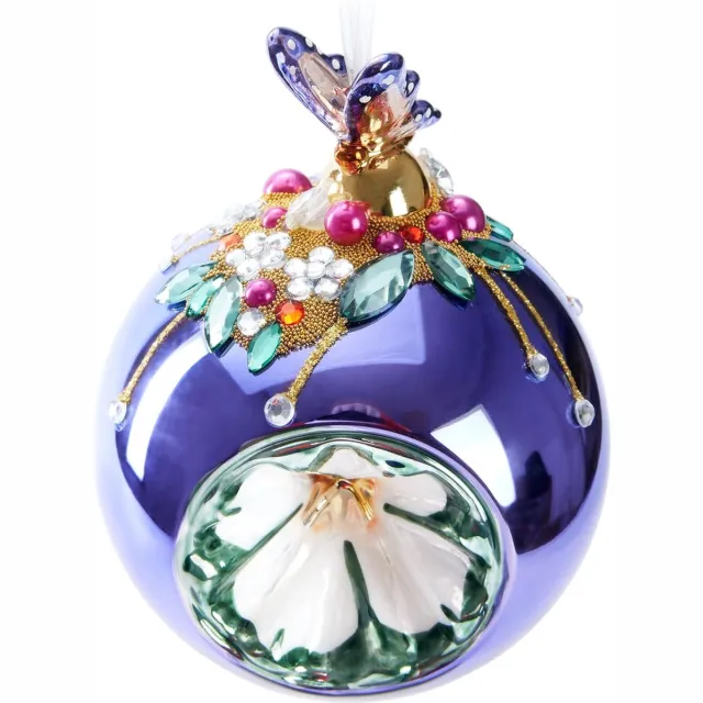 Brubaker Premium Kerstbal Paars Met Vlinderfiguur - 3,9 Inch (3,9 Inch) Kerstboom Ornament Met Kraal Decoraties - Handgedecoreerde Glazen Kerstboom Kerstballen - Kerstdecoratie Paars met vlinder figuur