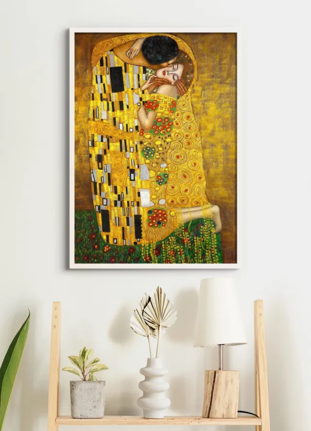 Esque Poster In Witte Lijst - De Kus - Gustav Klimt - Large 70x50 - Wanddecoratie - (Retro/Vintage)