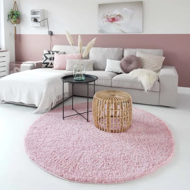 Tapeso Shaggy Trend vloerkleed, rond en hoogpolig, 3 cm dik lichtroze