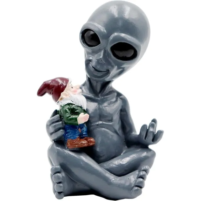 longziming Harz Garten Skulptur Deko - Alien Gartenzwerg Figur - Decoratief Beeld - Unieke Intergalactische Interactie - Weerbestendig Ontwerp - Duurzaam Hars - Handbeschilderd Met Coating - Flexibel Voor Binnen En Buiten - 1 Stuk grijs