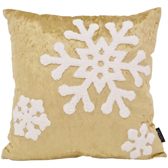 NOVÉE Velvet Kerst Gold Snow Kussenhoes | 45 x 45 cm | Fluweel/Polyester goud wit