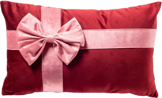 Textino CUDDLE-GIFT - kussenhoes 30x50 cm - fluweel - cadeaustrik - Peony - rood, roze