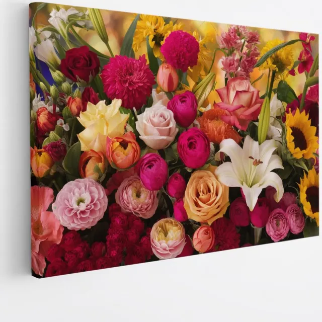 Saammp Canvas Schilderij - Boeket Bloemen - Natuur - Abstract - 150x100 - Foto op canvas - Wanddecoratie - Muurdecoratie Woonkamer - Kantoor Decoratie Multicolor