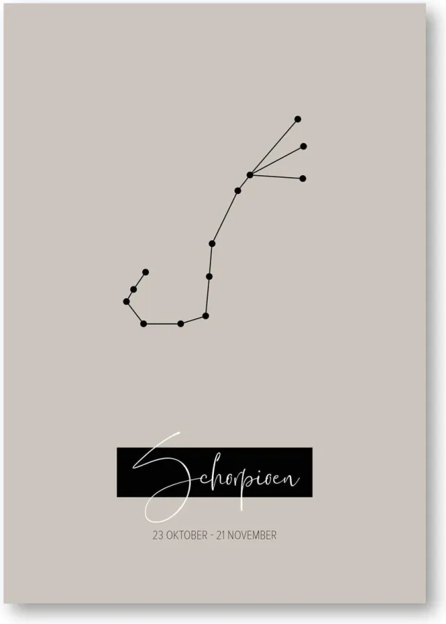 MOODZ design Sterrenbeeldposter Schorpioen | A3 formaat | warm grijs | naturel Beige