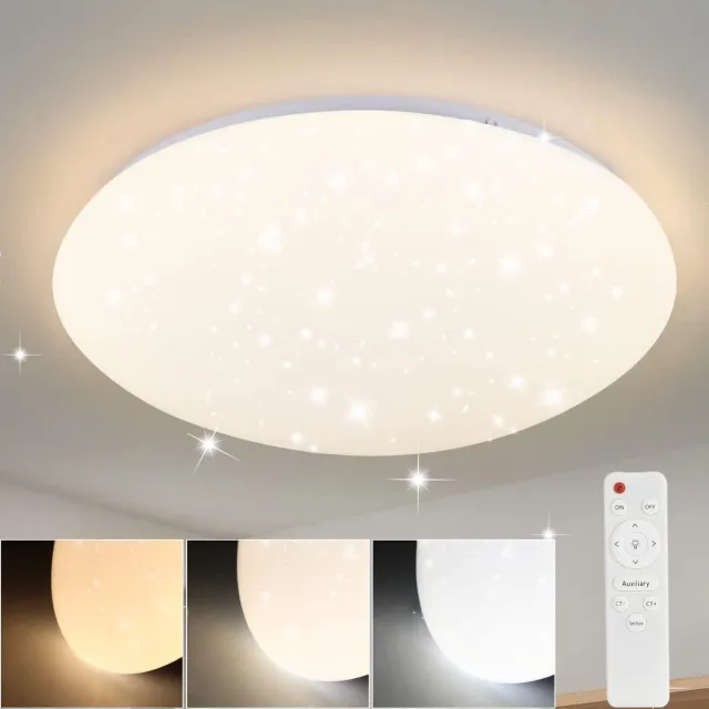 Glitzerlife Plafondlamp Plafondverlichting - Sterrenhemel Design - Led-Plafondlamp - Dimbaar Met Afstandsbediening - CCT Technologie - Kunststof Metaal - Ø30 Cm - Wit Wit CTT
