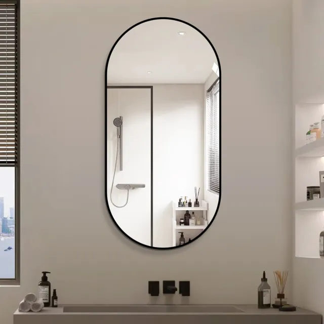 MODENUIT Spiegel Wandspiegel 60 x 120 cm - Boogvormig Design - Aluminium Lijst - Zwart - Badkamer en Hal