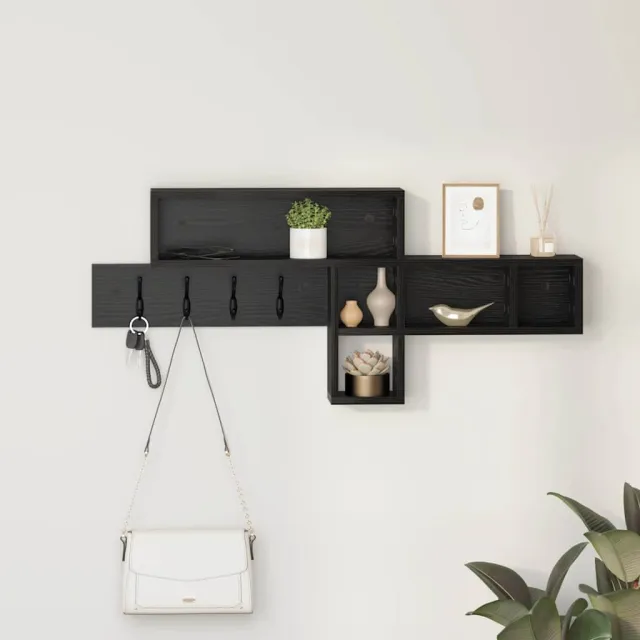 vidaXL Wandgemonteerde kapstok Zwart Eiken 100 x 12 x 43,5 cm