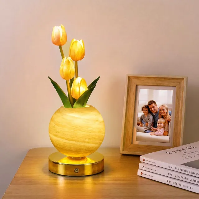Namajunas tulpvormig nachtlampje - 3-kleuren traploos dimbaar - aanraakbediening voor aan/uit en dimmen - oplaadbare tafellamp met USB - elegante woondecoratie - tafel decoratie - ideaal als cadeau Meerdere kleuren