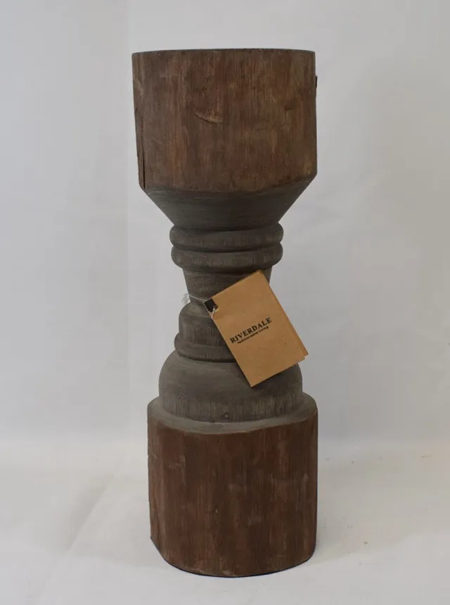Riverdale Robuust - massief houten - stoer - sober - kandelaar - Hoogte 31 cm - Ø 11 cm donkerbruin - bruin - antraciet