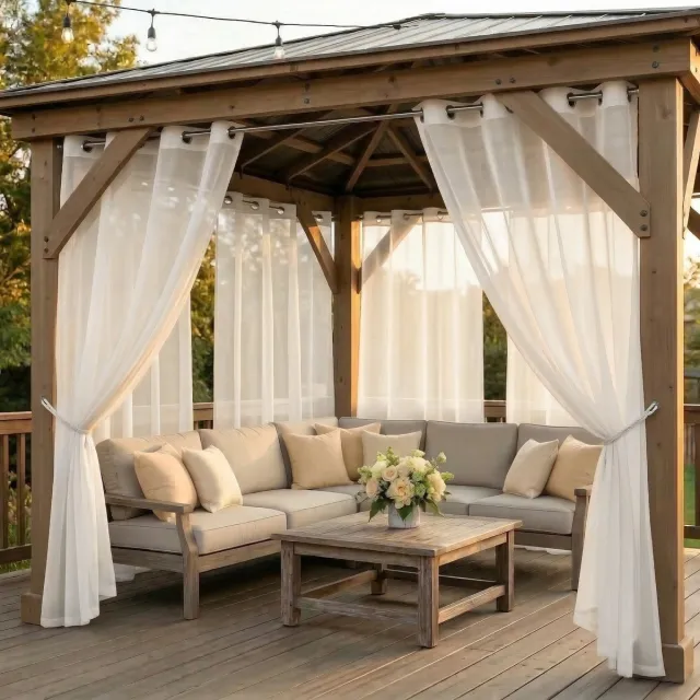 Qelus 2 Stuks Buitengordijnen Waterdicht Lichtdoorlatend met Ringen - Vitrages - Outdoor Gordijn Transparant - 132x213cm - Beige Beige (2 Stuks)
