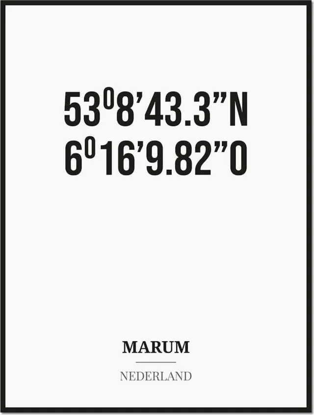 Studio216 Poster/kaart MARUM met coördinaten zwart, wit