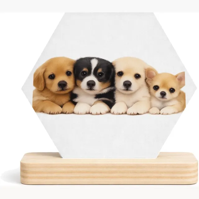 Mr Cadeautjes MDF fotolijst/inleg hexagon 14 x 13 - design Een vrolijke, zachte dierenprint met een compacte groep jong | cadeau Wit