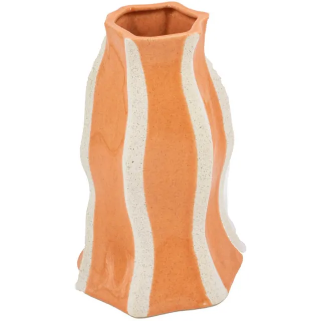 Homebound by Kolony HomeBound by KY | Aardewerk vaas stripes sandstone | vaas | 14,3x13,3x22cm Oranje