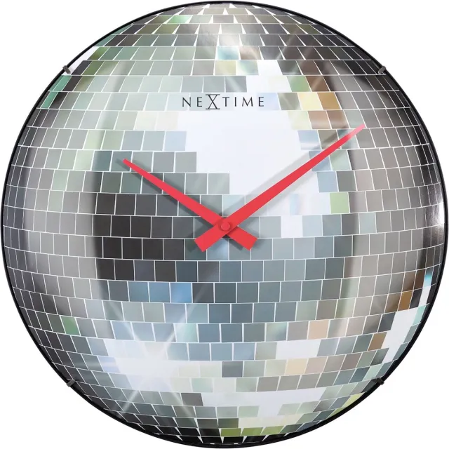 NeXtime Wandklok 35cm - Stil - Koepel glas - "Disco Ball" Meerkleurig