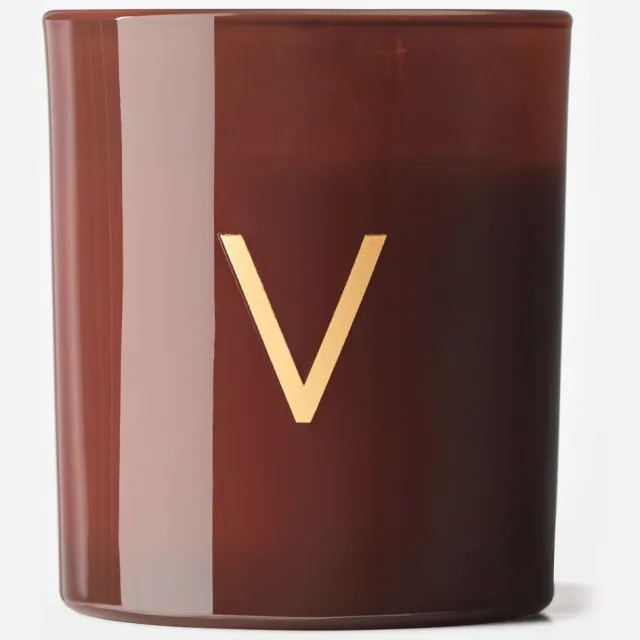 HEMA Kaars in glas ⌀8x9cm letter V (cognac)