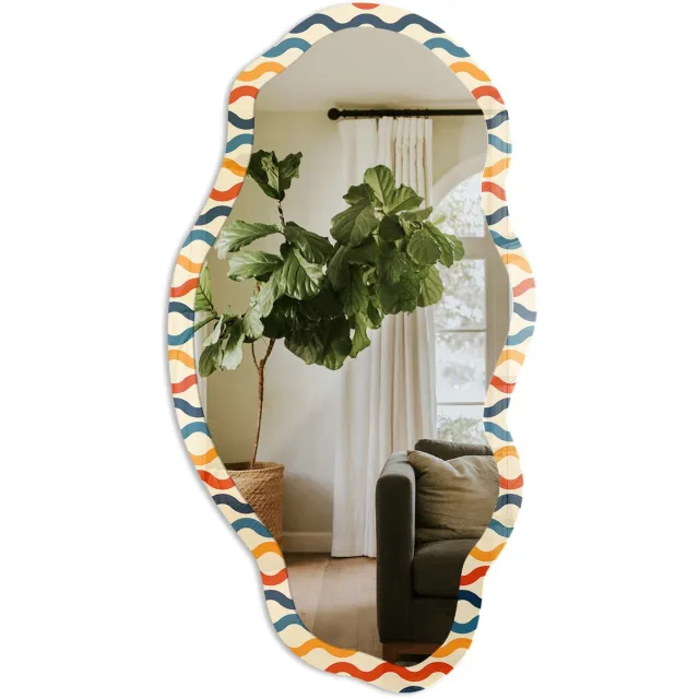 TULUP Golfenergie Spiegel - Romig Elegante Rechthoekige Wandspiegel - Organische Spiegel - Woonkamer, Kantoor, Hal - Geometrisch - 45x90 cm - Totale afmeting 52x97 cm Golfenergie, Crème