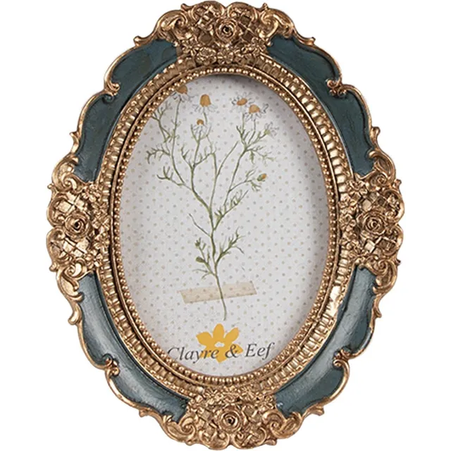Clayre & Eef Fotolijst 6x9 cm Goudkleurig Groen Polyresin