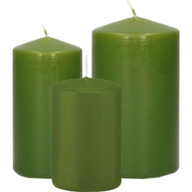 Trend Candles Stompkaarsen set 6x stuks olijfgroen 8-10-12 cm Donkergroen