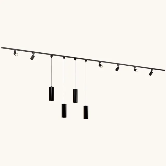 LUSENZ Railverlichting Pakket - Recht - 4x 1 m rail - 6 railspots - 4 hanglampen - Incl. 2700K GU10 - IP20 - Modulair - 230V - Taros/Belano(L) - Zwart