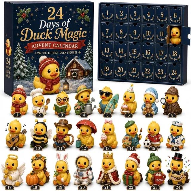 ZVD 3D-adventskalender met eendjes (24 dagen) – 3D-aftelkalender voor Kerstmis 2026 – 24 realistische en schattige mini-dierenfiguurtjes – Geschikt als kerstboomhangers Meerkleurig