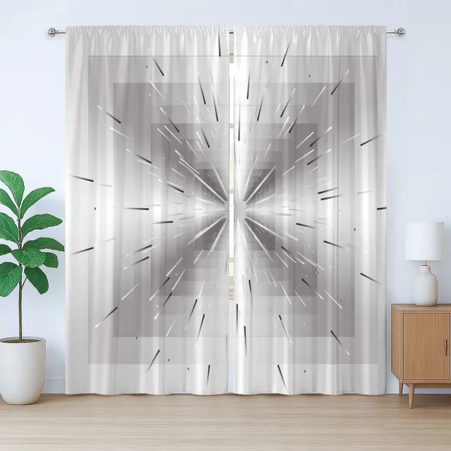ABAKUHAUS Ombre Rustiek Gordijn, Vierkanten en Lijnen Design, met Bandjes en Haakjes voor de Woonkamer, 280 x 260 cm, Zwart
