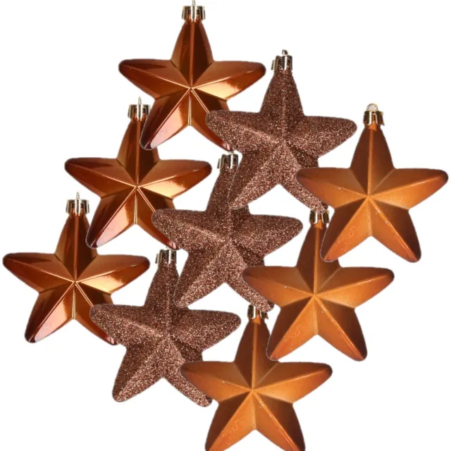 Decoris kersthanger sterren - 12x st - kaneel bruin - 7 cm - kunststof - kerstornamenten - kerstversiering