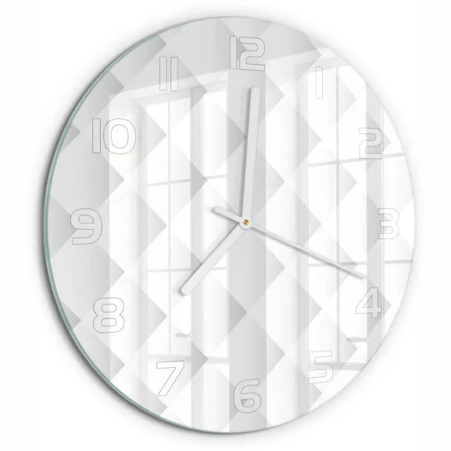 TULUP Wandklok - Vierkanten Achtergrond Decoratieve Glazen Klok - fi30 cm - Wit Glazen Wandklok Design - Witte handen - Ronde Klok - Glazen Klok Met Print - Wandklok Glas Met Motief