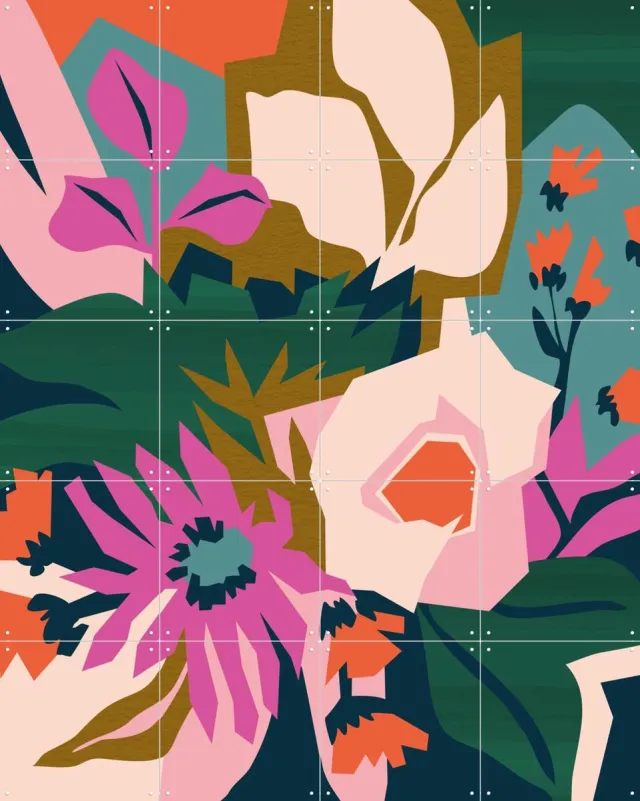 IXXI Arranging Pink, Megan Gallagher - 80 x 100 cm - Grote wanddecoratie en posters - Digitale Kunst, Grafisch Ontwerp, Speels, Illustraties Roze / Groen