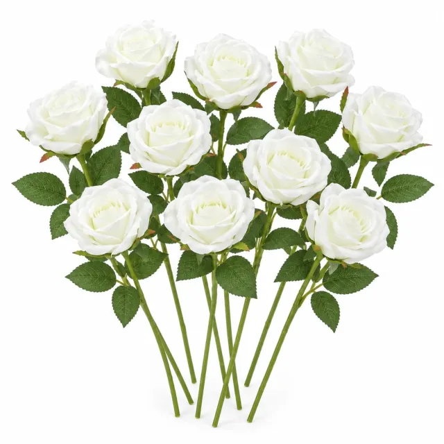 YYchan Kunstrozen - Set van 10 Zijden Kunstbloemen - Wit - Decoratieve Nepbloemen
