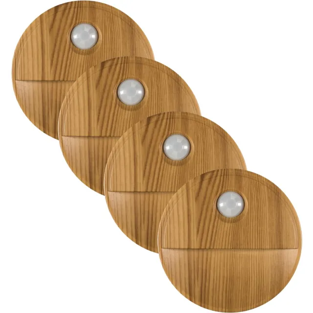 HOME DECO FACTORY LED nachtlampje - bewegingssensor - set 4x - draadloos - zelfklevend - D8 cm Bruin