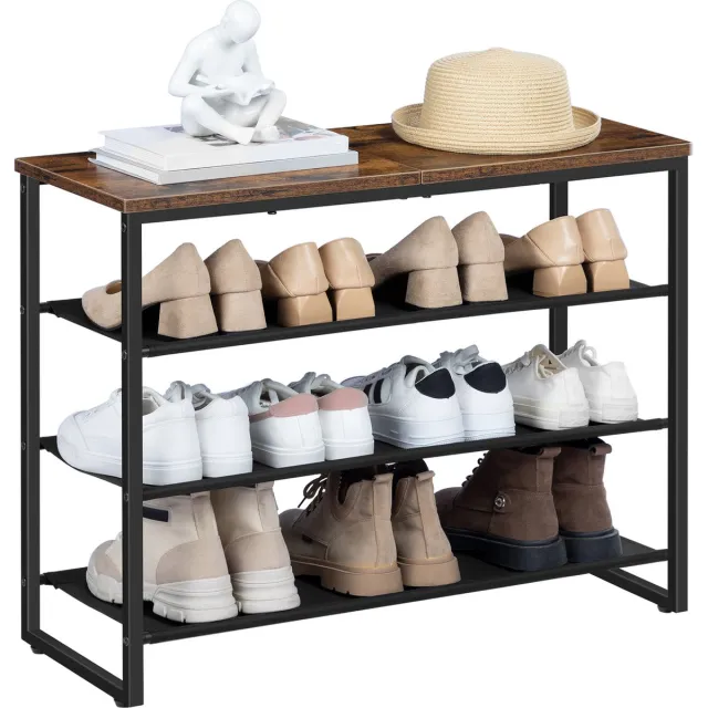 IN-HOMEXL Schoenenrek 3 Lagen – Industrieel Schoenenkast – Hout & Metaal – 75×29×63cm – Zwart/Bruin – Sitpin – IN.HOMEXL