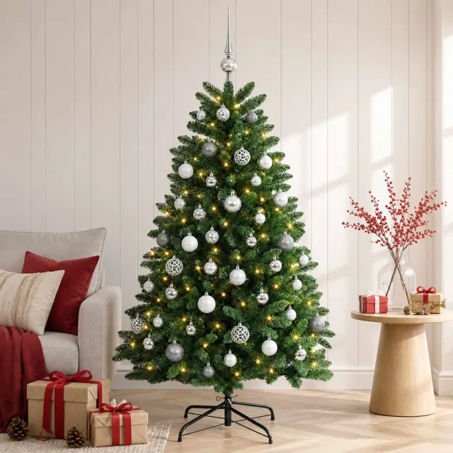vidaXL Kunstkerstboom middengroen met kerstbal 150 cm 150 LED's